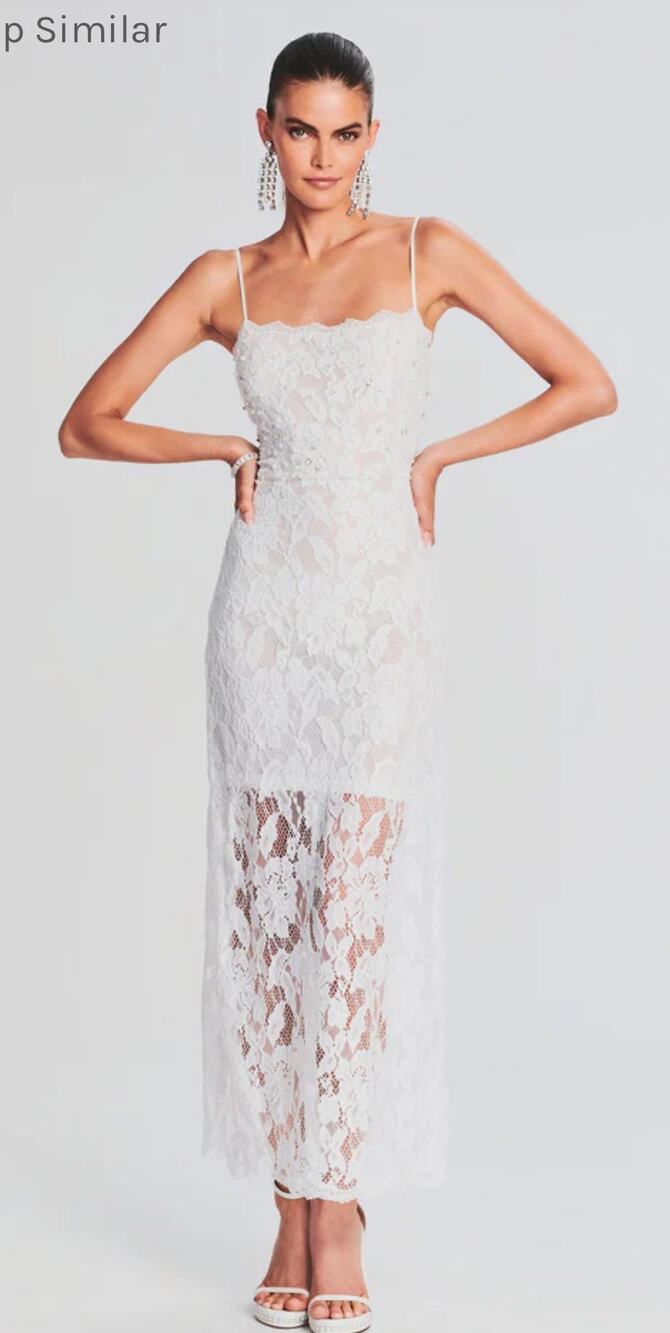 Hemant & Nandita Reet White Embellished Lace Resort Maxi Dress S